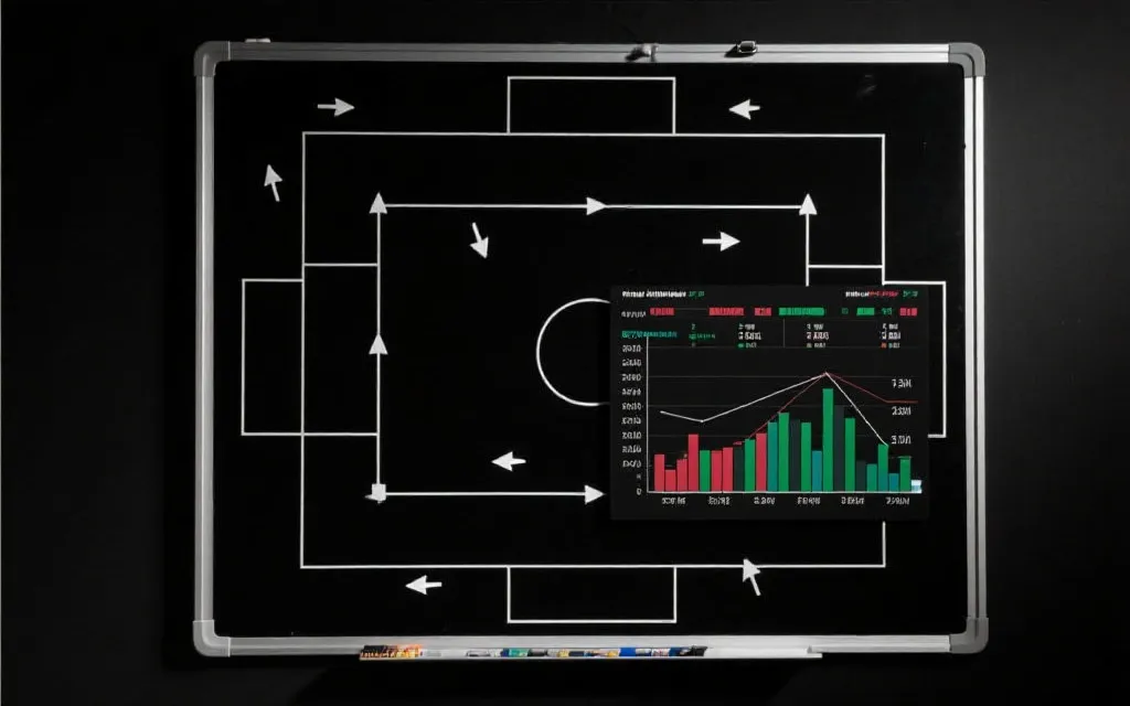 战术板与数据图表叠加，显示压迫与定位球策略